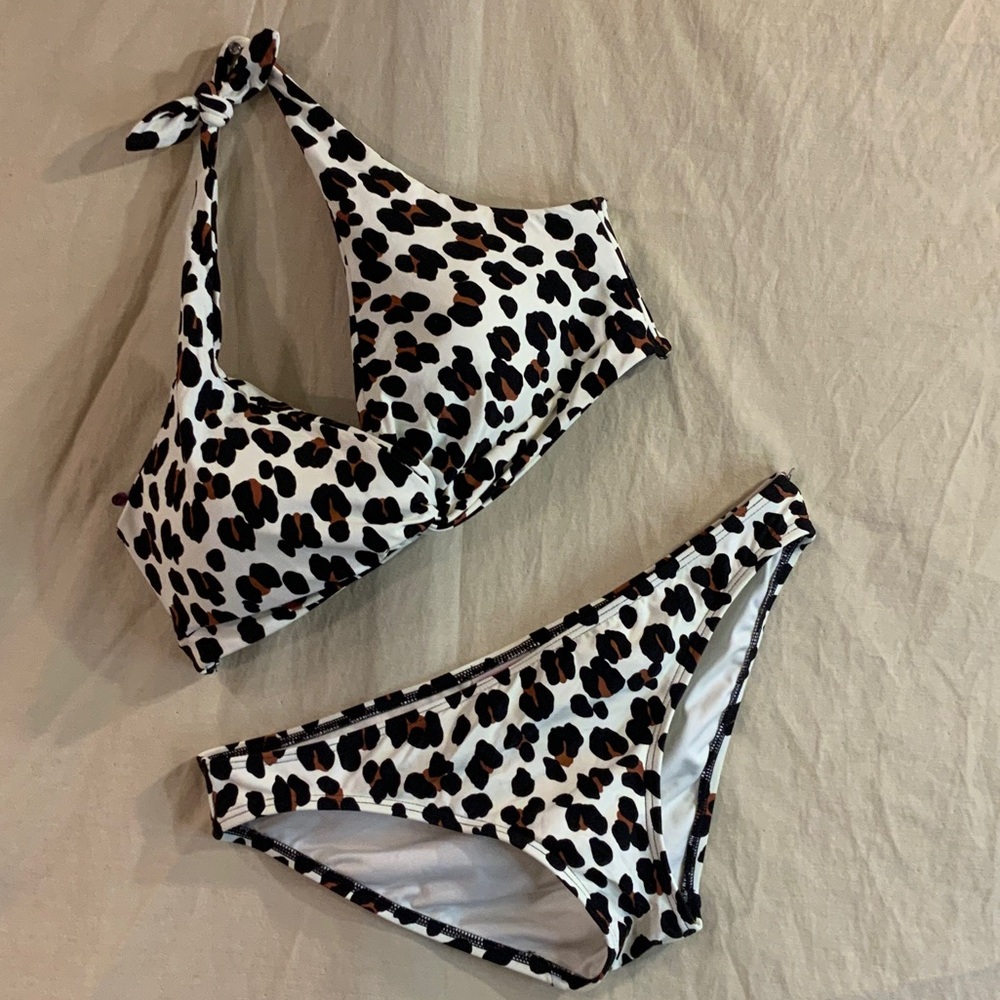 kate spade White Leopard Print Bikini with Black and Brown Spots